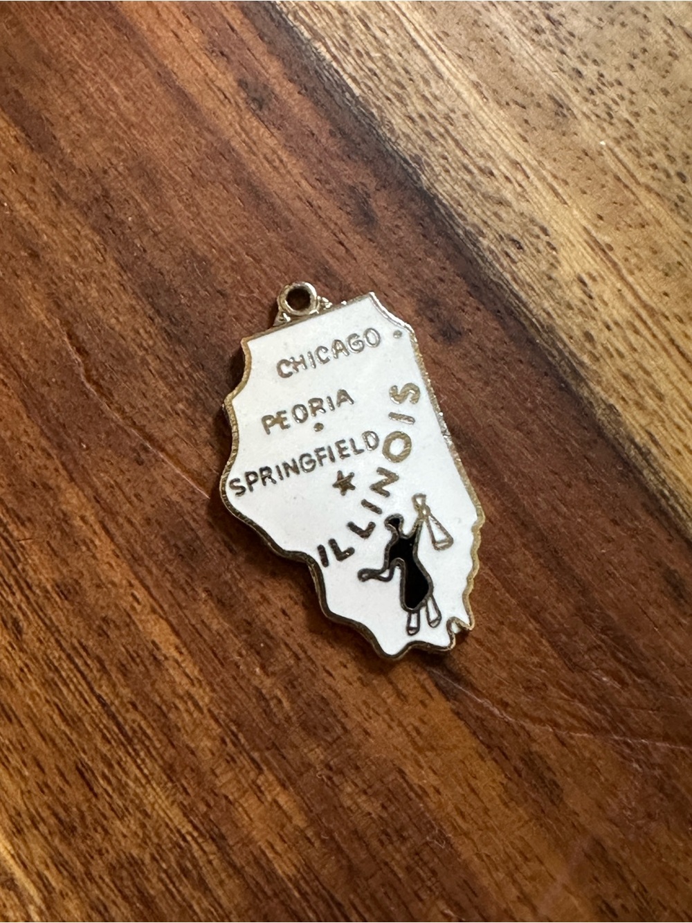 Illinois State-Shaped Enamel Charm Pendant - White & Silver